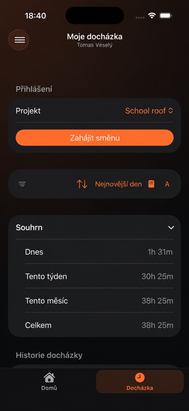 Filtry projektu, období a dnů vyžadujících pozornost