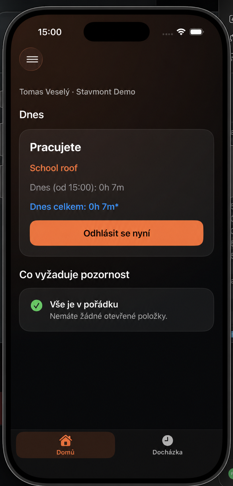 Průběžně rostoucí dnešní odpracovaný čas