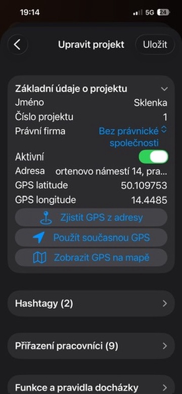 Adresa, GPS souřadnice a možnosti určení polohy projektu