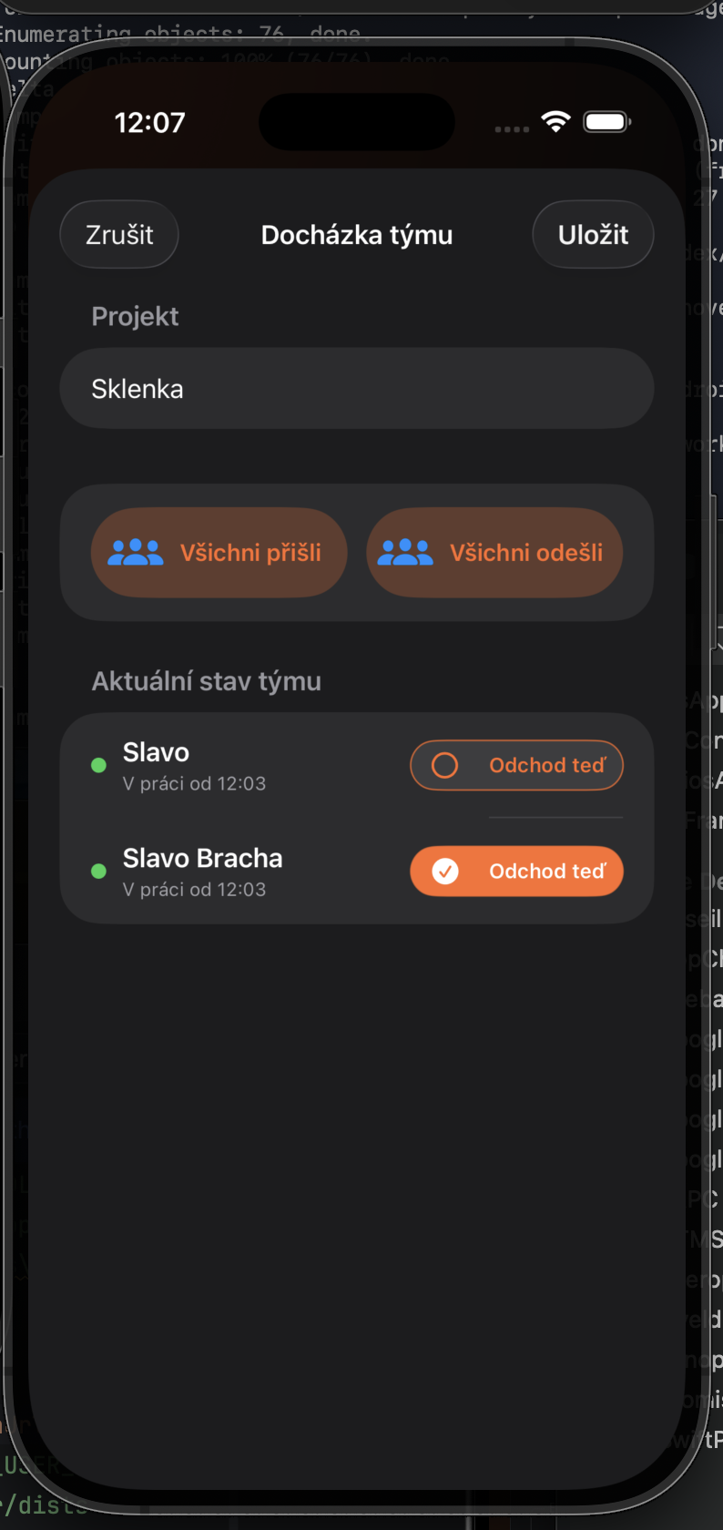 Výběr odchodu jednoho pracovníka v docházce týmu