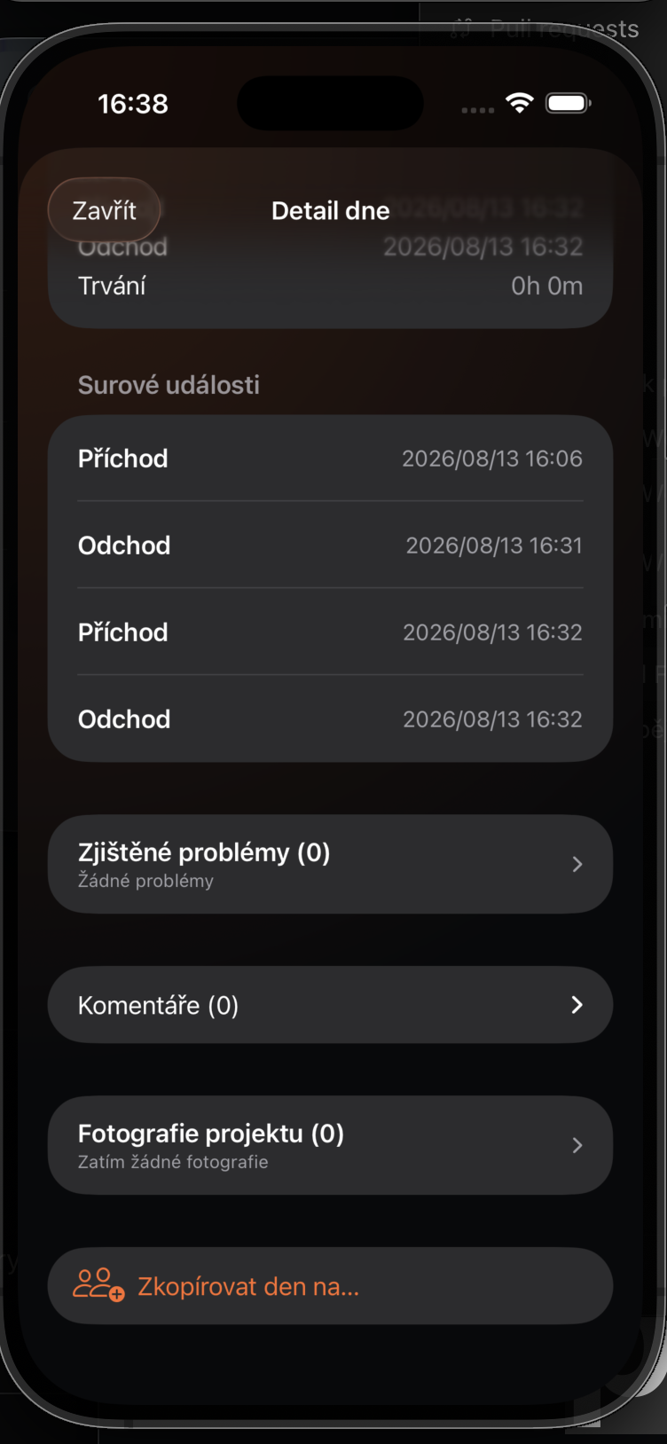 Detail pracovního dne s akcí kopírování na kolegy