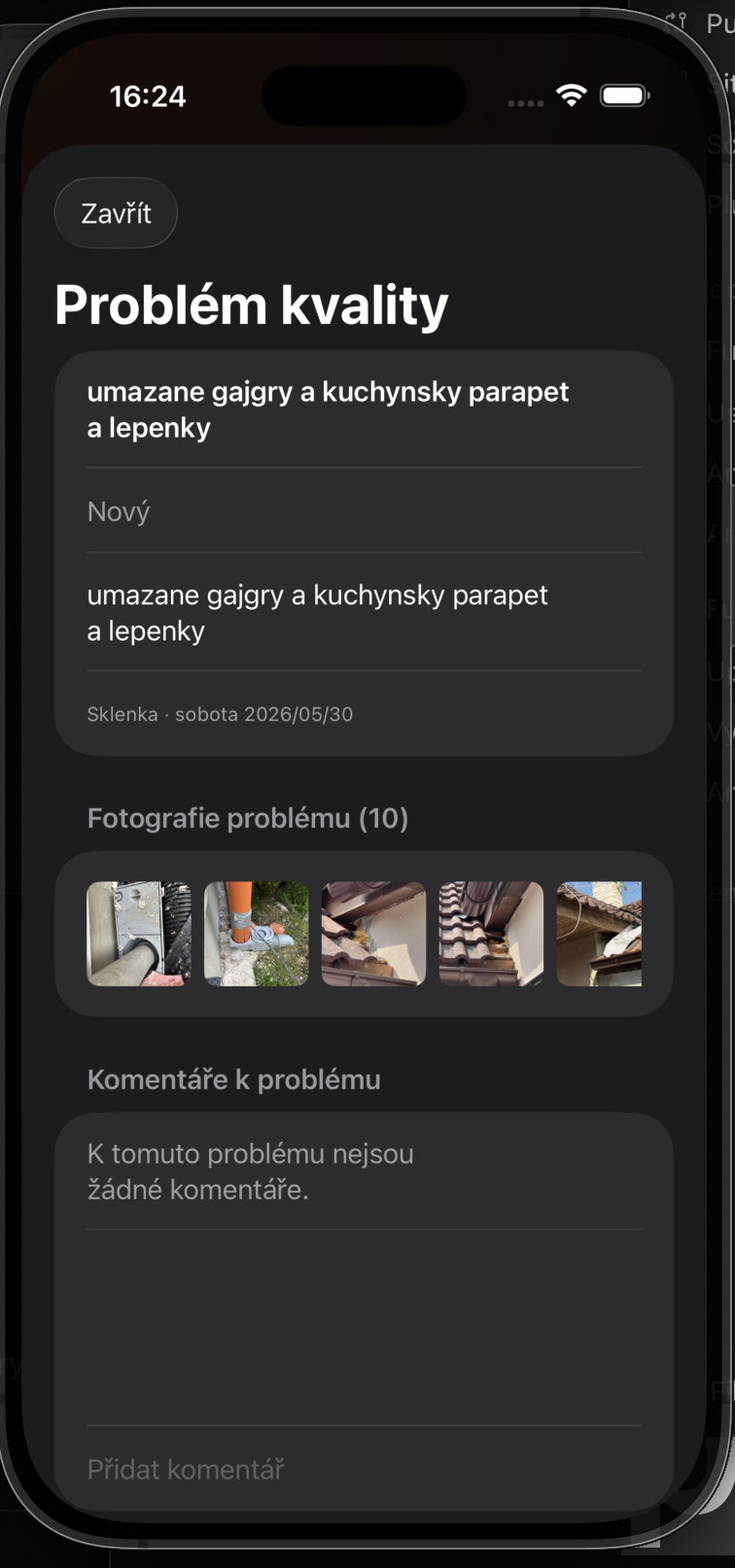 Detail problému kvality s fotografiemi a komentáři